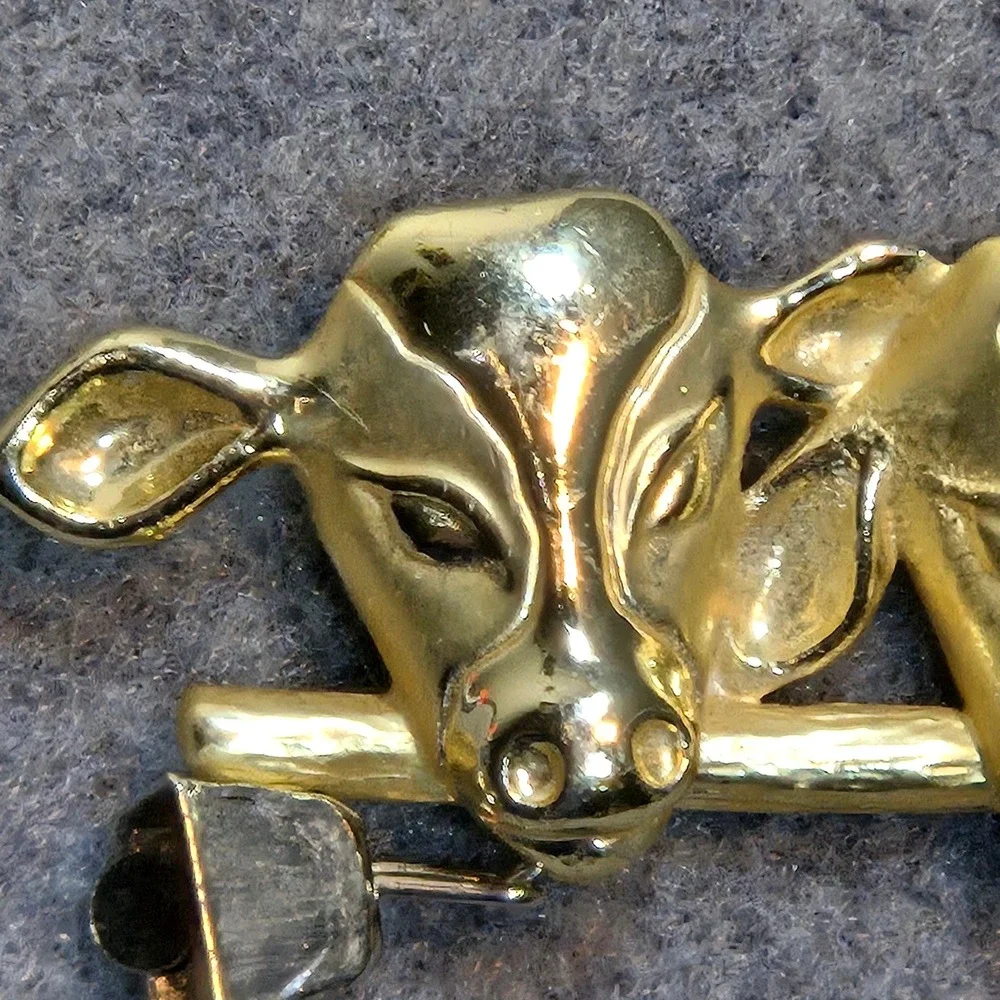 Vintage AJC Cows with Bells Lapel Pin Brooch Gold Tone Cottagecore Western *flaw